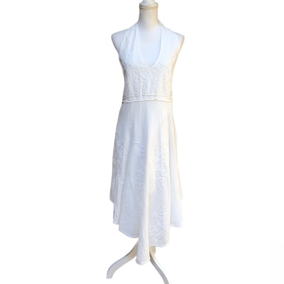 Frama’z Women’s 100% Peruvian Cotton White Halter Top Kerchief MIDI Dress 12 - Picture 4 of 16